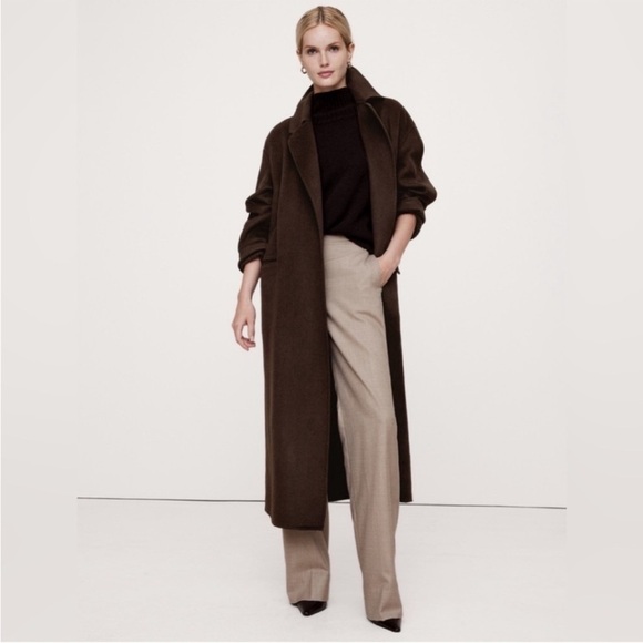 BRAND NEW! BR Chocolate Brown Oversized Double-Faced Wool Cape Coat - Picture 2 of 9